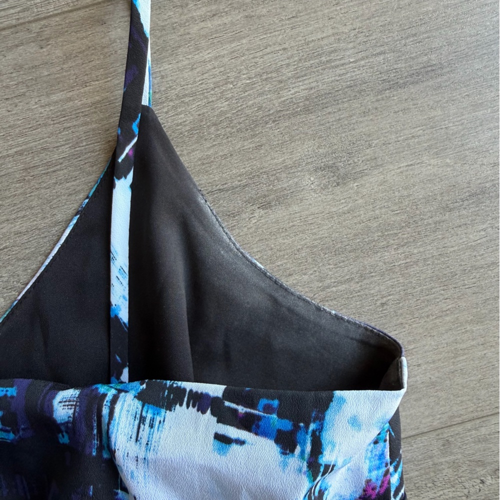 Vince Camuto Blue Black White Abstract Print Midi Dress - Picture 8 of 9